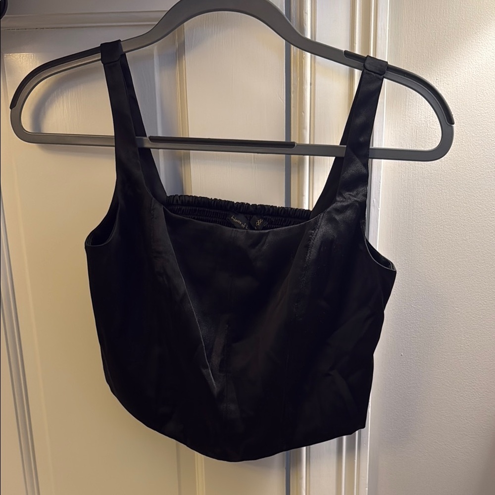 House of Harlow 1960 Black Satin Crop Top